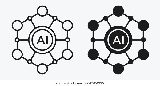 AI model icon representing artificial intelligence frameworks, machine learning models, neural structures, data training, and intelligent systems.