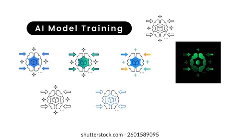 AI Model Training Icon. Machine Learning, Neural Network, Data Flow, AI Training Process. Editable Stroke and Colors.