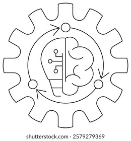 AI Modeling icon. Simple outline monochrome black vector pictogram with thin lines on a transparent background. Line thickness is editable