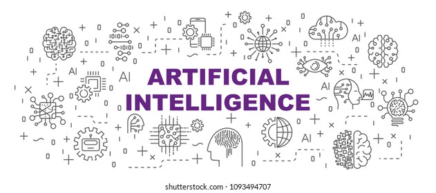 AI Modern Illustration. Vector Artificial Intelligence Banner On White Background. Editable Stroke. EPS 10