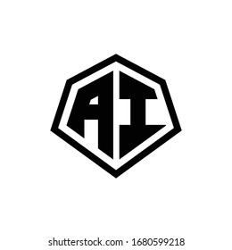 Logotipo monogramo AI con forma hexagonal y plantilla de diseño de estilo redondeado de línea aislado en fondo blanco