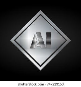 AI Monogram, Silver Logo, Metal Logo, Luxury, Elegant, Abstract, square