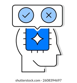 AI Moral Judgment Symbol. Ethical Decision Processing, Neural Reasoning, and Responsible Automation for Fair Technology Design. Vector Editable Stroke.