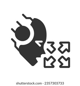 AI moves black linear glyph icon. Autonomous vehicle. Artificial intelligence software. Self-driving car technology. Negative space silhouette symbol. Solid pictogram. Vector isolated illustration