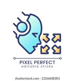 AI moves pixel perfect color gradient icon. Autonomous vehicle. Artificial intelligence software. Self-driving car technology. Isolated RGB vector image. Filled line illustration. Editable stroke