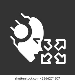 AI moves white linear glyph icon for night mode. Artificial intelligence software. Negative space silhouette symbol on dark theme background. Solid pictogram. Vector isolated illustration