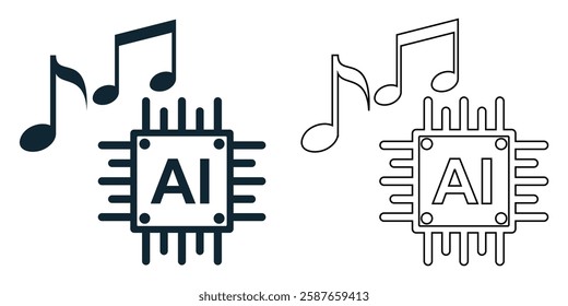 AI music icon vector with a modern and tech inspired design. Perfect for artificial intelligence, sound processing, digital audio, and music generation