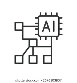 AI network chip icon in line design. ai, network, chip, artificial, intelligence, data, system on white background vector. AI network chip editable stroke icon