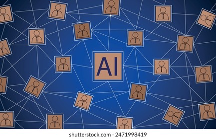 AI network with people. Wooden cube block with AI, Artificial Intelligence,System Artificial intelligence an artificial intelligence chatbot, Digital chatbot, robot application, conversation	