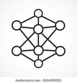 AI Network Structure icon outline with white background, Smart Neural Grid Icon for Artificial Intelligence Systems and Data Connectivity, Vector sign. Symbol, logo illustration. Vector graphics