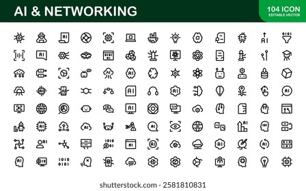 AI and Networking Icons. High-Quality Vector Illustrations for Machine Learning, Cloud Networking, Data Security, and UI-UX Design Solutions