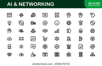 AI and Networking Icons. High-Quality Vector Illustrations for Machine Learning, Cloud Networking, Data Security, and UI-UX Design Solutions