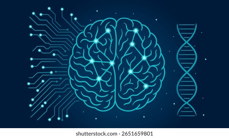 Cerebro de red neuronal de IA con patrones de circuito digital. Concepto de IA médica