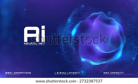 AI neural network concept, Blue glowing particle sphere background, Futuristic artificial intelligence technology banner with quantum big data flow, vector illustration.