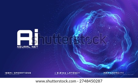 AI neural network concept, Blue glowing particle sphere background, Futuristic artificial intelligence technology banner with quantum big data flow, vector illustration.