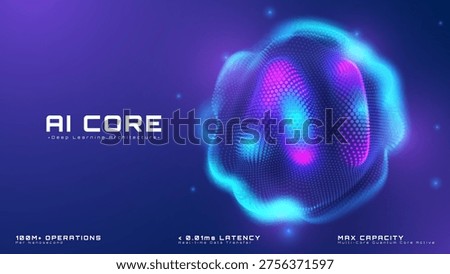 AI neural network concept, Blue glowing particle sphere background, Futuristic artificial intelligence technology banner with quantum big data flow, vector illustration.