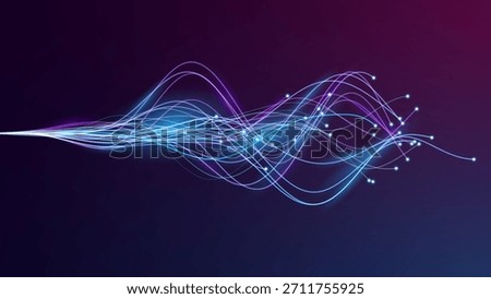 AI Neural Network Data Lines Flowing in Abstract Digital Space. Optic Fiber Speed Internet Concept. Neuron Connections Showing Synergy and Communication on Futuristic Background. Vector Illustration.
