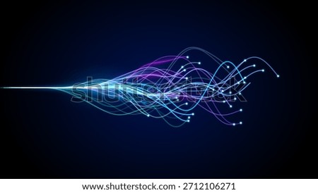 AI Neural Network Data Lines Flowing in Abstract Digital Space. Optic Fiber Speed Internet Concept. Neuron Connections Showing Synergy and Communication on Futuristic Background. Vector Illustration.