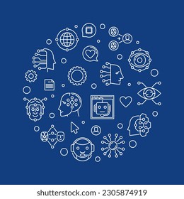 AI and Neural Network Digital Face concept outline round banner. Vector illustration