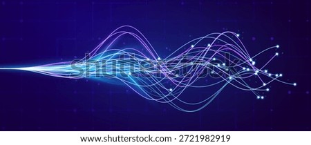 AI Neural Network And Fiber Optic Data Flow Vector Background. Modern Science Tech Presentation Design With Dynamic Growth Metrics And Futuristic Tech Aesthetics.
