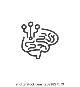 AI Neural Network line icon. linear style sign for mobile concept and web design. A brain with interconnected nodes outline vector icon. Symbol, logo illustration. Vector graphics