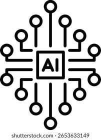Rede neural AI - ícone de linha em estilo de estrutura de tópicos com traçado editável. Ilustração vetorial em fundo transparente.