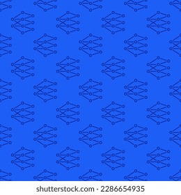 AI Neural Networks Tech vector concept blue seamless pattern in outline style 