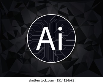 Ai on black and gray polygon background Concept Artificial intelligence or centralized computing