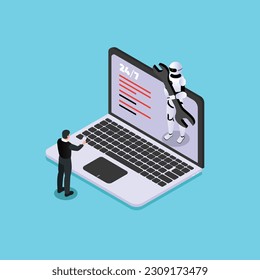 AI Online-technischer Support 24-7 isometrische 3D Vektorgrafik Konzept für Banner, Website, Illustration, Landing Page, Flyer, etc.