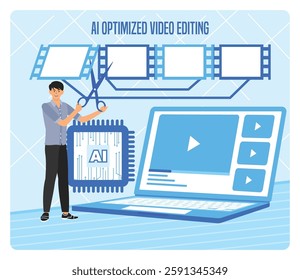 AI Optimized Video Editing. Emphasizing advanced artificial intelligence for digital video editing tools, streamlining post-production processes with intuitive features.