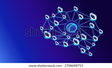AI Orchestrator concept - AI digital brain controls multi AI agents - isometric technology infographic vector for business technology enterprise presentations