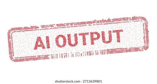AI Output digital stamp vetor illustration composto de pontos vermelhos. Selo de tecnologia futurista pontilhado para dados de inteligência artificial, resultados de aprendizado de máquina e conteúdo gerador automatizado