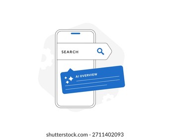 Die KI-Übersicht transformiert die Informationssuche, indem sie sofortige Zusammenfassungen mit klaren Quellen erstellt, damit die Benutzer die wichtigsten Punkte schneller verstehen können. AI-Übersicht Mobile Search Interface, Vektorgrafik