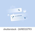 AI overviews concept improving generative search experience with summarized answers, contextual understanding. Reliable content powered by large language models and advanced algorithms illustration