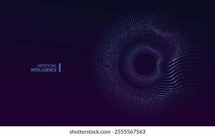 Ai particle dots glowing abstract background. Neon halftone circle design. Modern light technology and science. Artificial Intelligence futuristic glitter network connect vector.