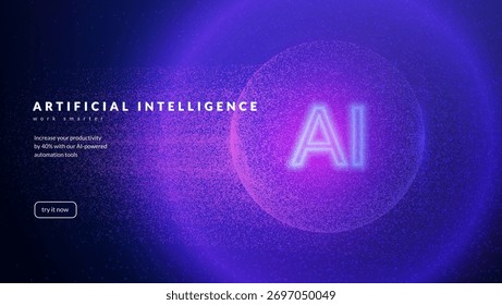 AI Fundo de Partícula Globo. Esfera Digital De Pontos Com Gradiente. 3D Tech Bg Para O Conceito Mundial De Dados. Cyber Universe Com Linhas Onduladas E Forma De Cor Brilhante. Azul e roxo AI Partícula Globo