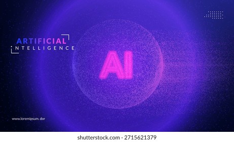 Fondo de globo de partícula de IA. Esfera De Punto Digital Con Gradiente. 3D Tech Bg Para El Concepto De Datos Del Mundo. Diseño De Círculo Geométrico Con Energía De Física Cuántica. Globo azul y púrpura de la partícula del AI