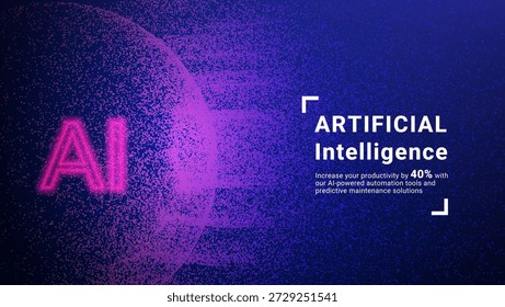 Fondo de globo de partícula de IA. Esfera De Punto Digital Con Gradiente. 3D Tech Bg Para El Concepto De Datos Del Mundo. Diseño De Orbes Cuánticos En El Espacio Profundo Con Energía Cibernética. Globo azul y púrpura de la partícula del AI