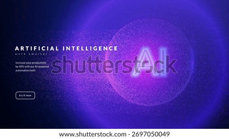 AI Particle Globe Background. Digital Dot Sphere With Gradient. 3D Tech Bg For World Data Concept. Cyber Universe With Wavy Lines And Bright Color Form. Blue And Purple AI Particle Globe