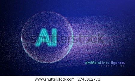 AI Particle Globe Background. Digital Dot Sphere With Gradient. 3D Tech Bg For World Data Concept. Deep Matrix Background With Neon Geometric Element. Blue And Purple AI Particle Globe