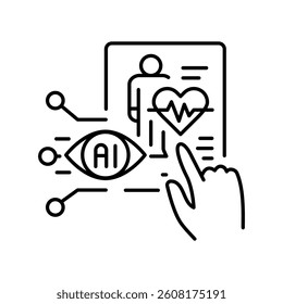 AI patient monitoring black line icon for digital and print projects.  Minimal clean icons for apps and websites. Modern simple icons for UI UX and branding