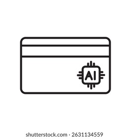 Vetor de ícone de linha de cartão de pagamento AI, com traço editável, adequado para aplicativos de finanças inteligentes, sistemas de carteira inteligente e plataformas de transação neural