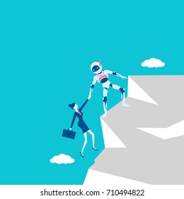 ai and people in cliff with teamwork concept