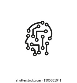AI person line icon. Circuit board, profile, neural networks. Artificial intelligence concept. Can be used for topics like machine learning, robotic technology, face detection