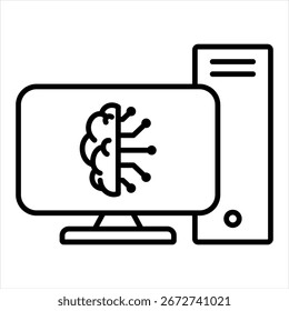 Icono De Contorno De Computadora Personal Ai Ilustración vectorial