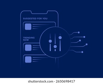 AI personalization interface - dynamic content using user profile data and real-time signals. AI personalization enhances personalized interface and content recommendation systems vector illustration