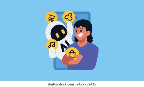 AI Personalization, AI recommend Products that People are Interested in Flat Vector Illustration