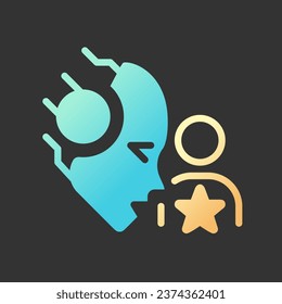 AI personalizes gradient glyph icon with lineart for dark theme. Customized content. User experience. Deep learning. Isolated color vector illustration for night mode. Solid linear pictogram