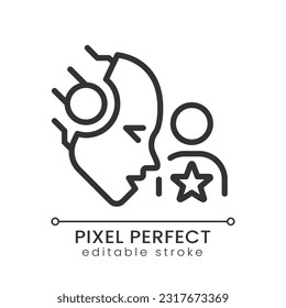 AI personalizes pixel perfect linear icon. Customized content. User experience improvement. Deep learning. Thin line illustration. Contour symbol. Vector outline drawing. Editable stroke