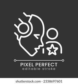 AI personalizes pixel perfect white linear icon for dark theme. Customized content. User experience improvement. Thin line illustration. Isolated symbol for night mode. Editable stroke